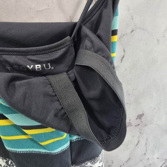 Soybu Dress Womens Large Tank Gray Blue Yellow Stripe Mini Shelf Built In Bra - Picture 9 of 11